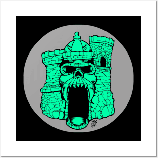 Broskull Logo V.2 Classic Green Castle with Grey Sun Small Name Posters and Art